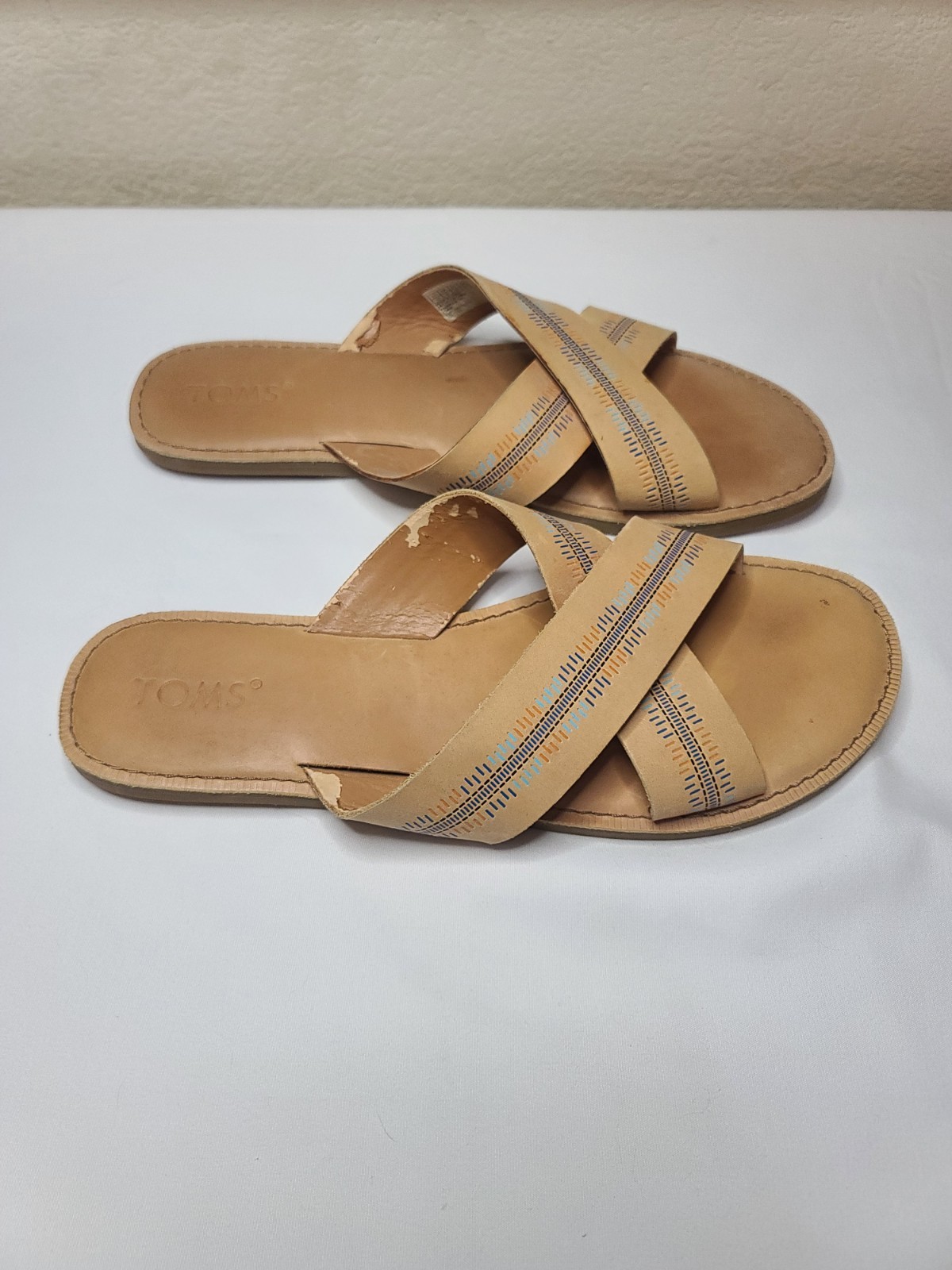 TOMS Women’s Crisscross Slide Sandals Tan Leather Size 10