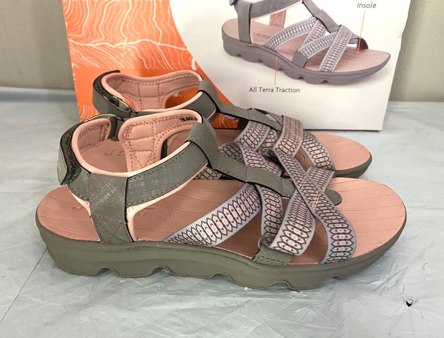 JSport Women’s KAIA Adjustable Strap Sports Sandal – SIZE 7 – Grey/Pink