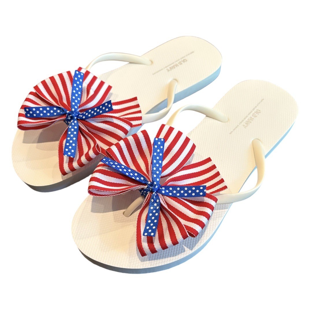New Women’s Flip Flops with Bow Size 9 American Flag Slides Red White Blue