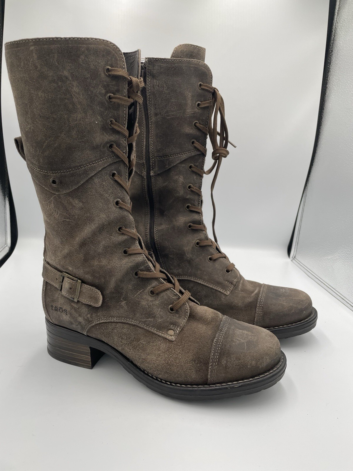 Taos Tall Crave Women’s Brown Leather Combat Boots US 10-10.5 EU 41