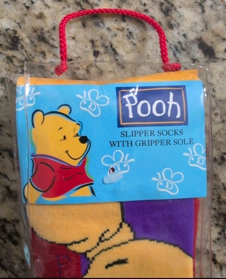 Vintage Winnie the Pooh Slipper Socks Gripper Sole New in Bag 90s Disney…