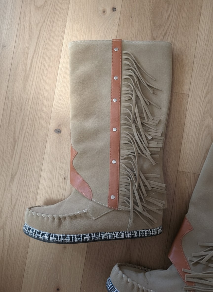 Tan Suede Fringe Moccasin Over-The-Knee Boots Women’s 12 / Men’s 10 Boho