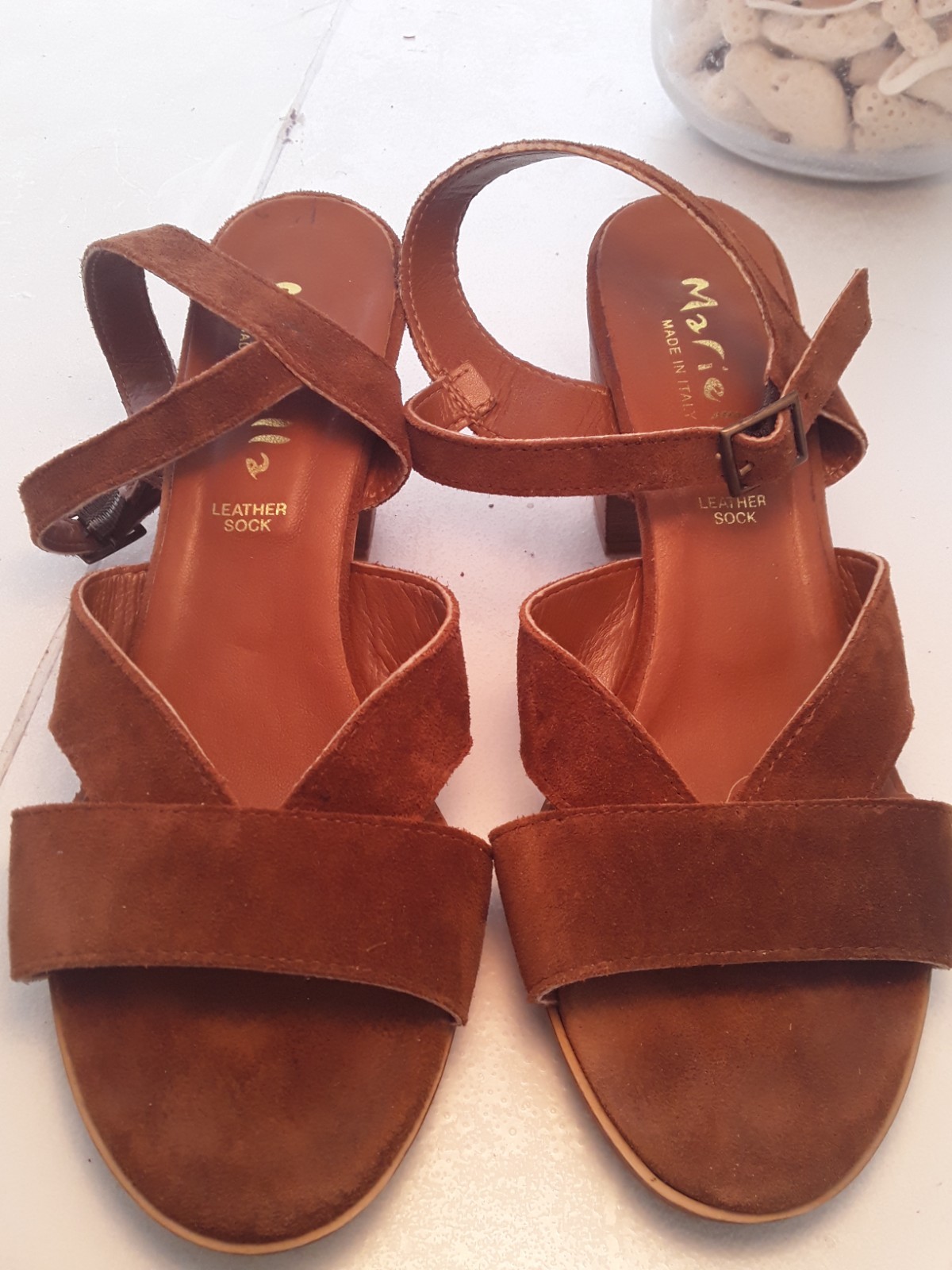 Mariella Slingback Strap Sandals Suede 9M Cognac Made in Italy