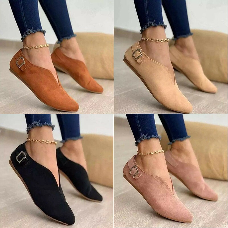 Ladies Faux Suede Shoes Womens Flats Pumps Comfy Office Work Slip On Loafer Size