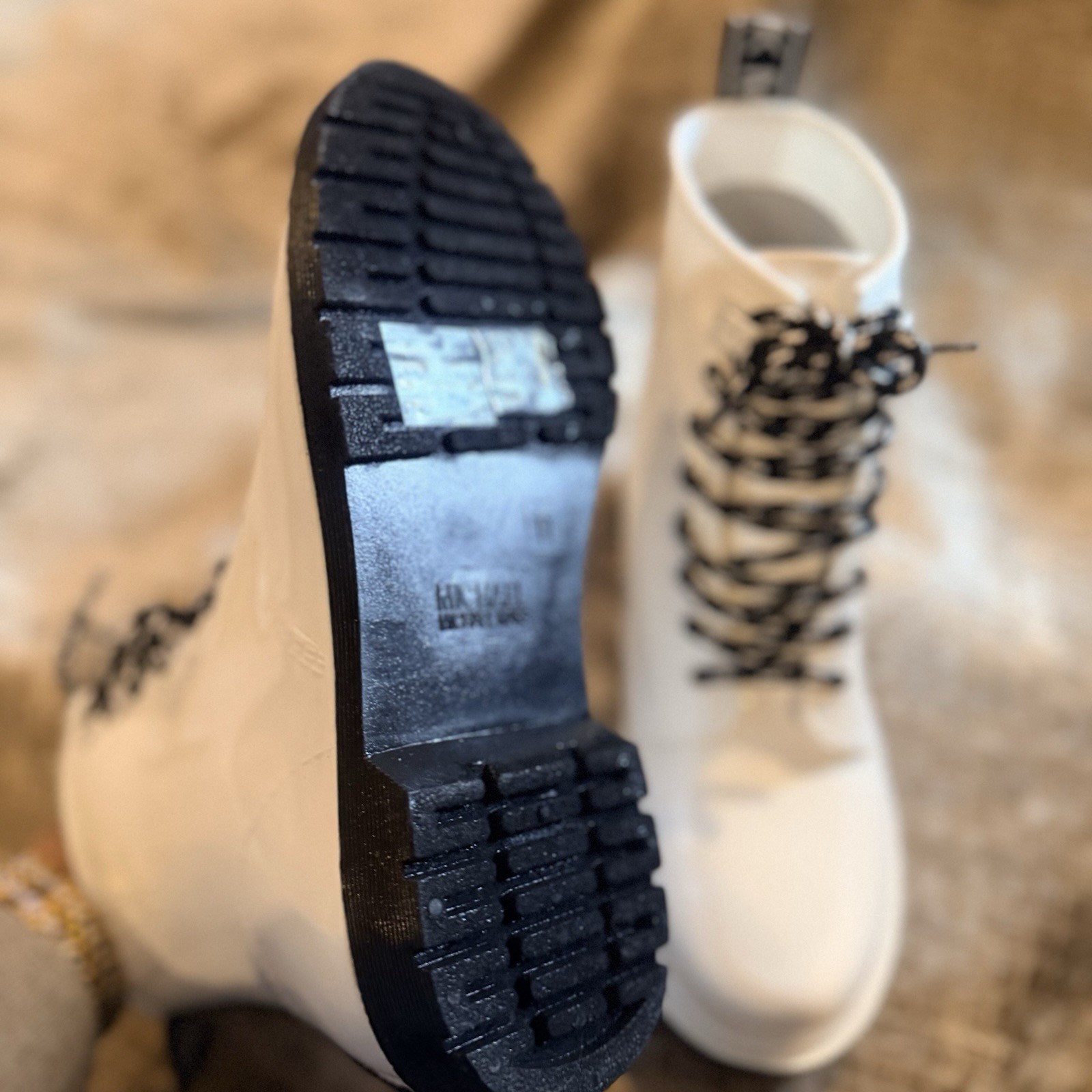 Michael Kors Women’s Waterproof Lace-Up Rain Boots White Logo Pull Tab