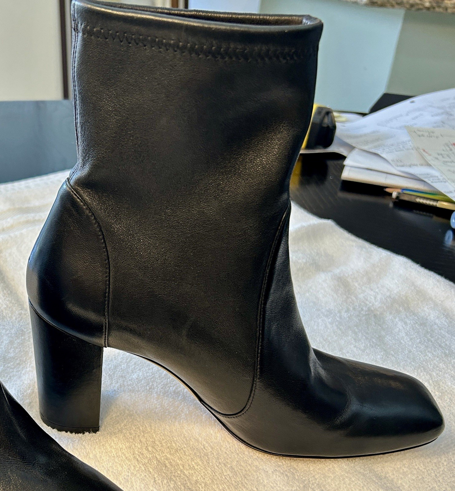 Stuart Weitzman Women’s Black Leather Ankle Bootie Pull-On US 10