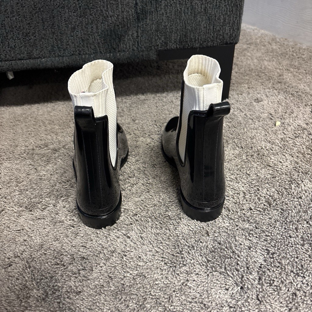 Nautica Women’s Black/White Ankle Rain Boots Pull-On Rubber Logo Round Toe