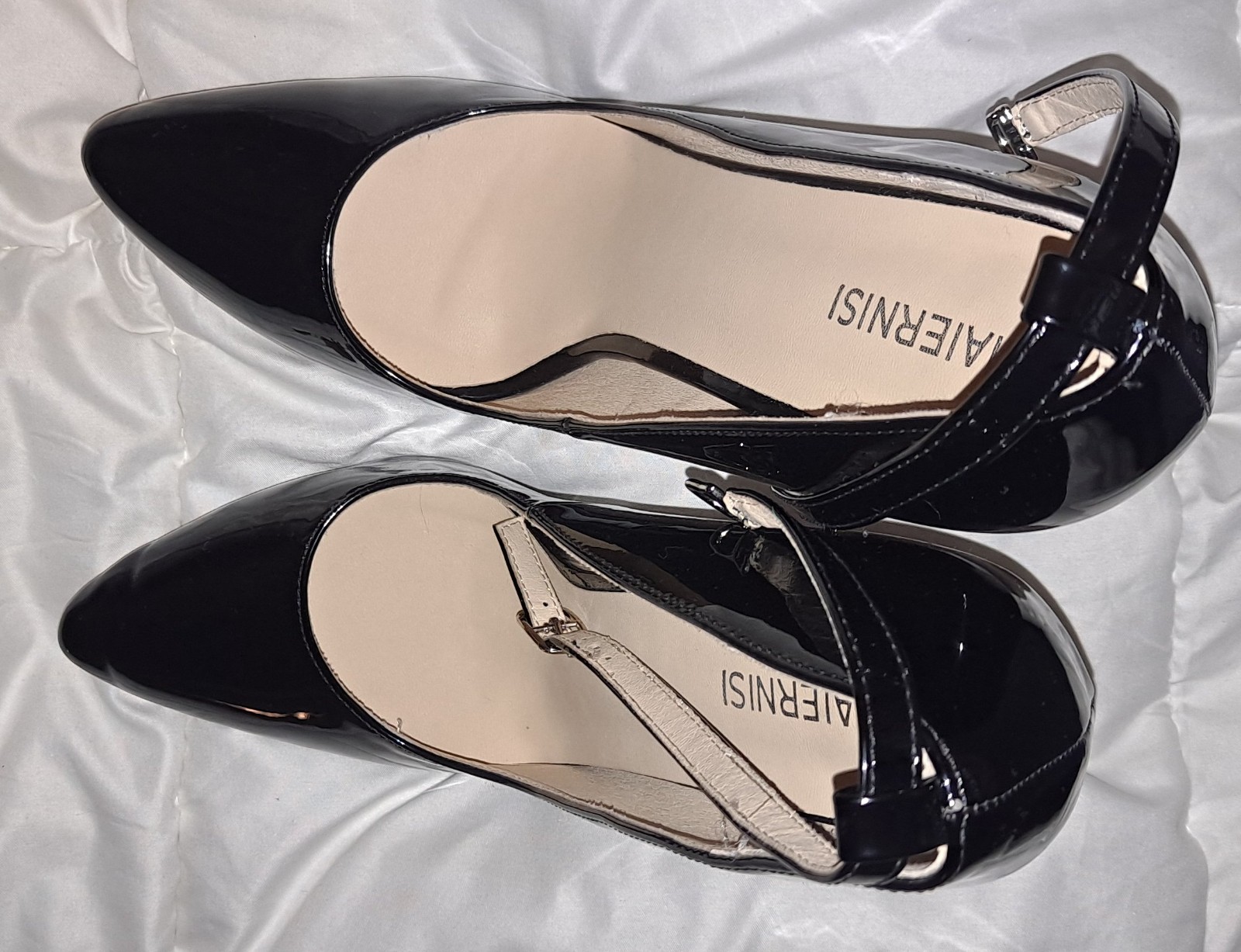 6″ Metal Spike Heels Black Patent Size 13 Opera Pumps Ankle Strap