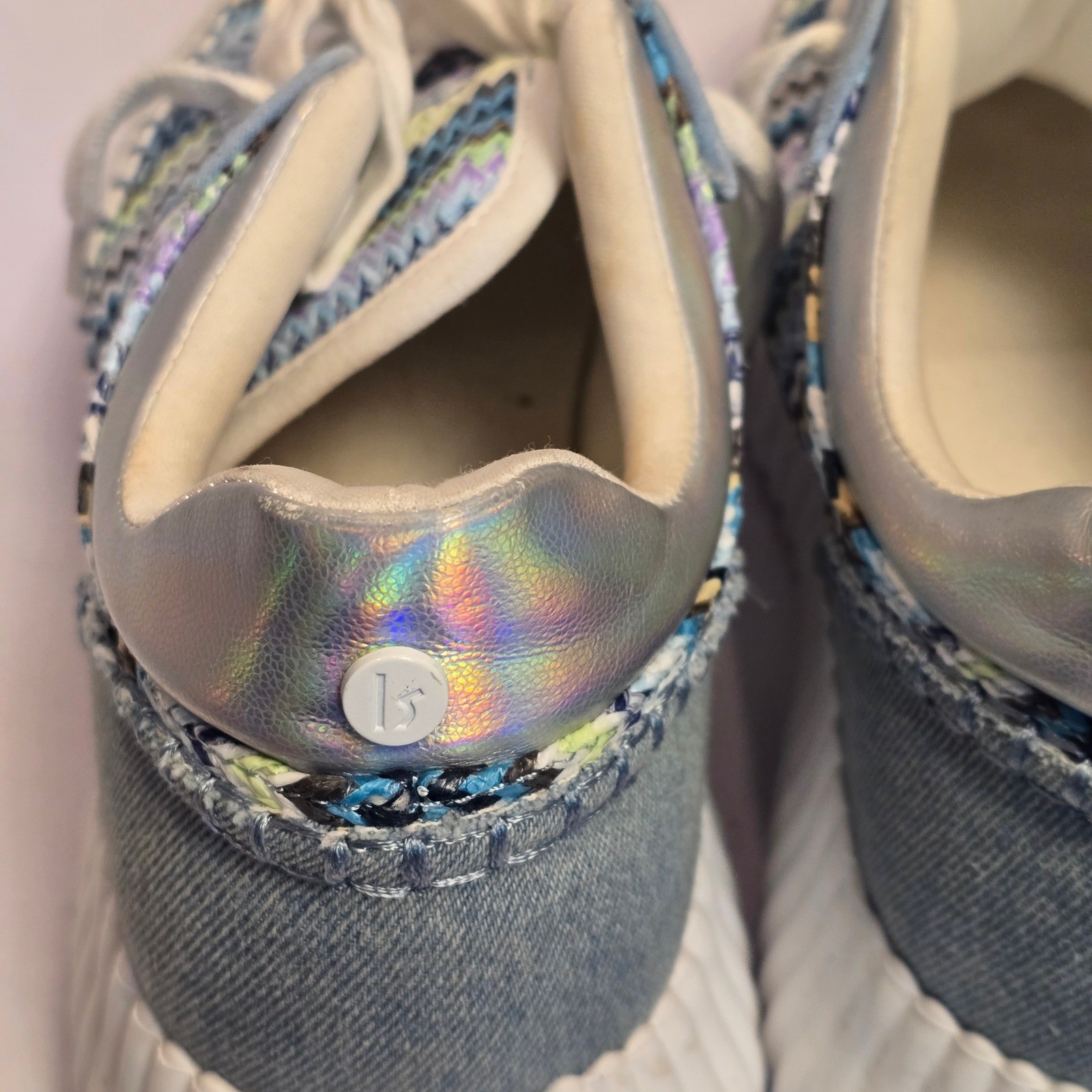 La Strada Womens Multi-Color Chevron Woven Denim Iridescent Sneakers Size 40