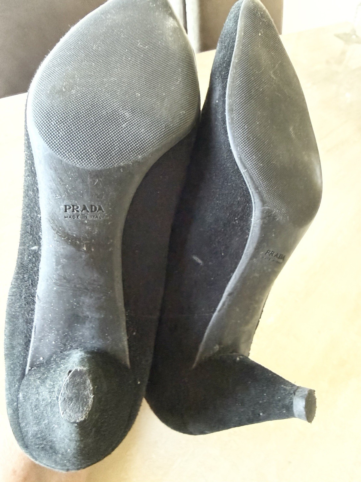 Prada Black Suede Ankle Bootie Pointed Toe Slip-On Stretch Elastic VINTAGE US 7