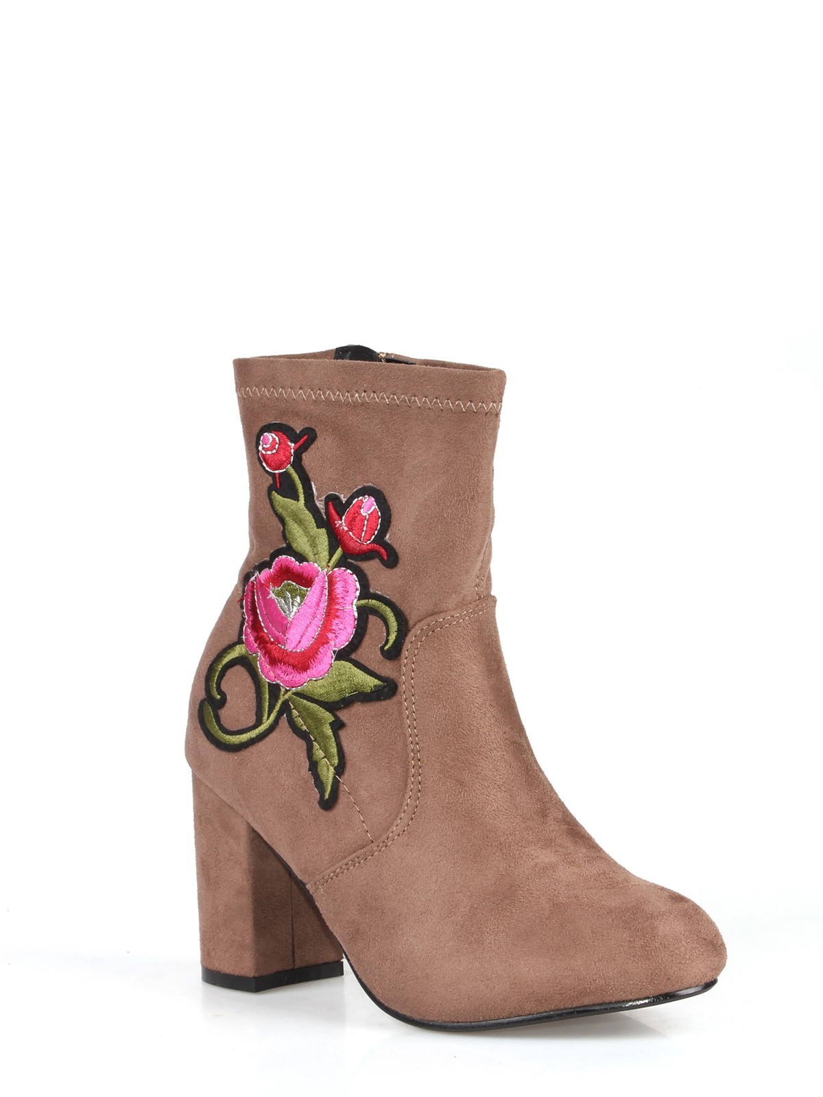 NATURE BREEZE – Suede 3.25″ Heeled Boot Bootie W/ Rose Detail TAUPE SIZE 9