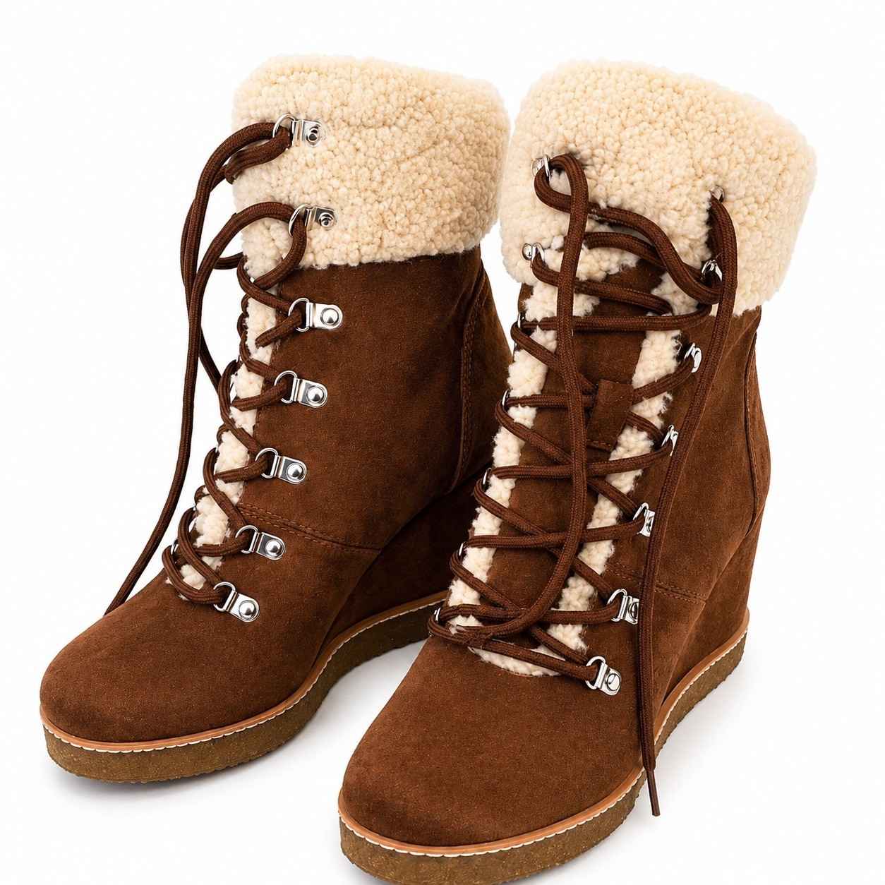 Steve Madden Marcela Wedge Booties Womens 10 Brown Shearling NEW