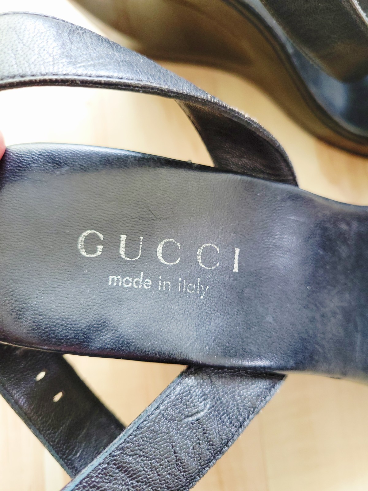 Gucci Ankle Strap Wedges Heels Black Size 6/12B