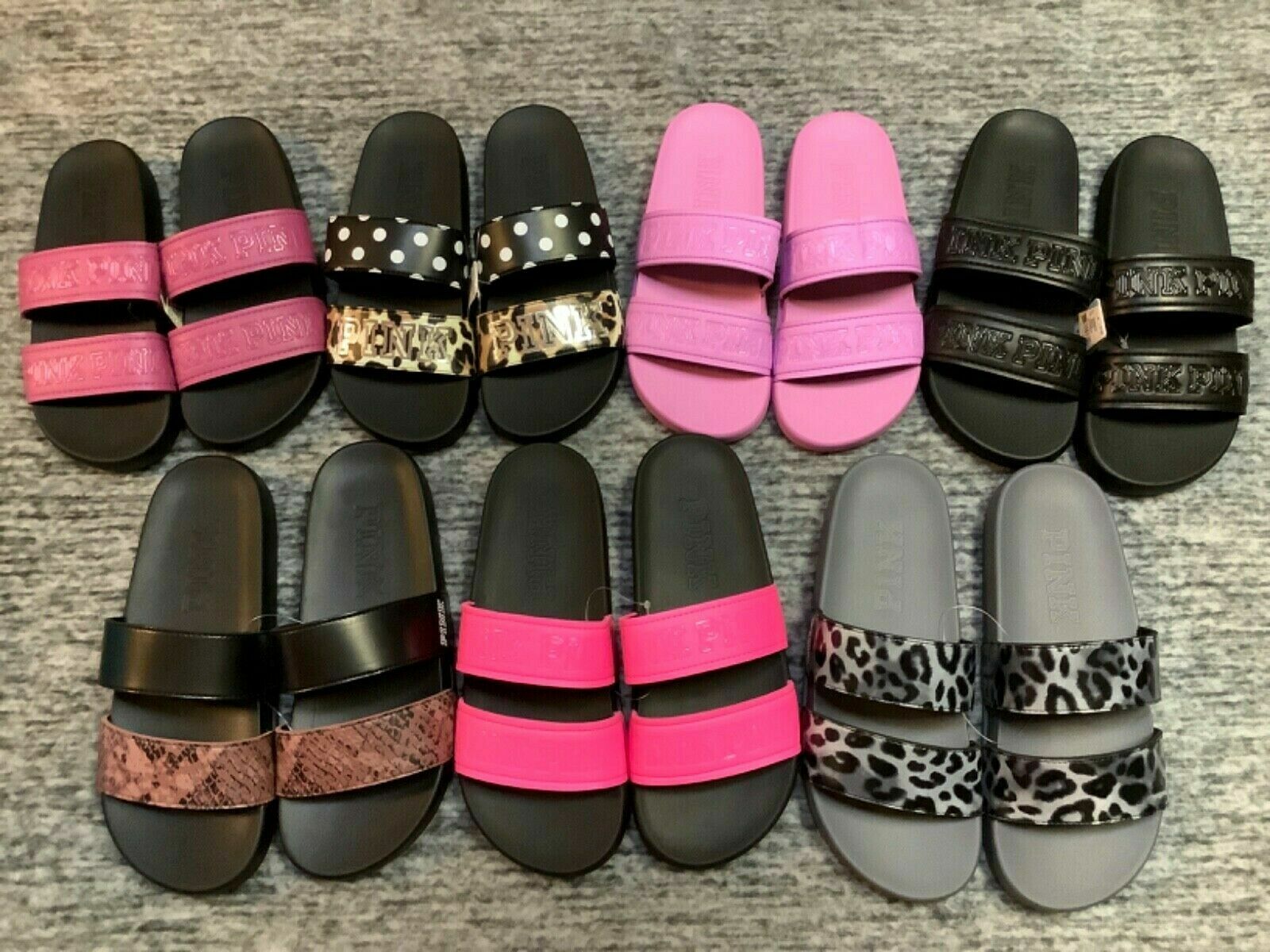 Victoria’s Secret Pink Double Strap Slides Sandals Pink Leopard Snake S M L
