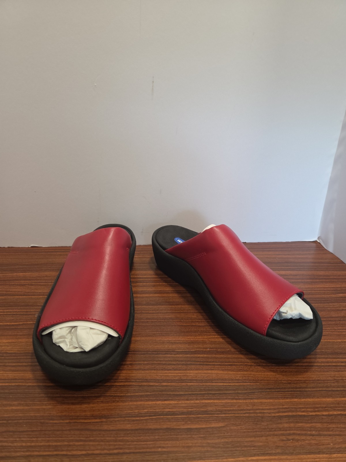 Wolky Nassau EU 42 Leather Red Open-Toe Platform Mules Slip On Slide Sandal