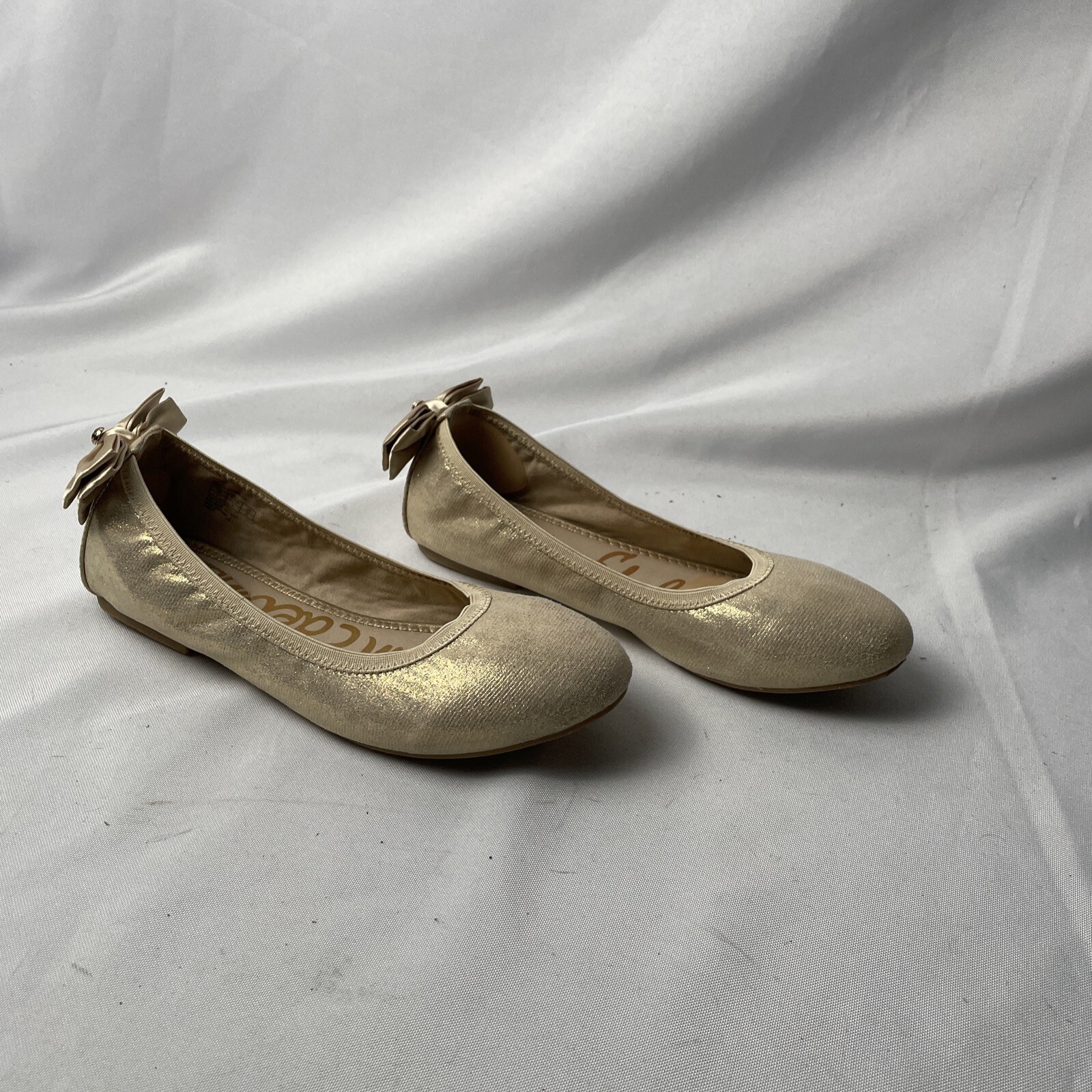 Sam Edelman Felicia Esmeralda Gold Ballet Flats Bow Womens Sz 4