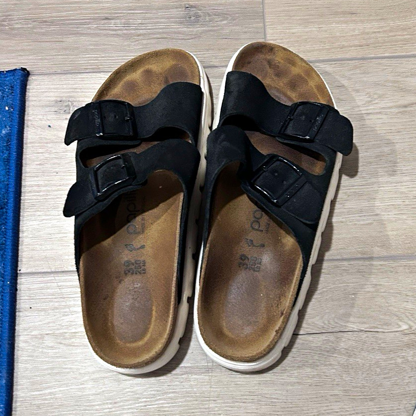 Birkenstock Women’s Suede Slide Sandals 2-Strap Buckle Cork Footbed US 9