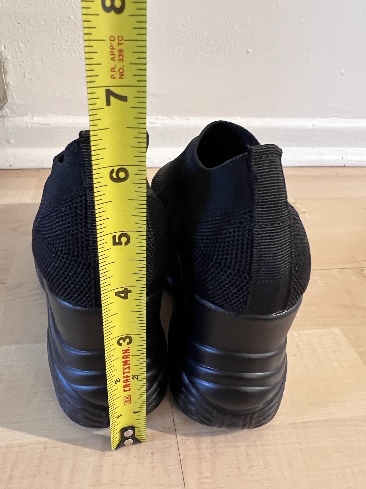 Black Platform Sock Sneakers Size 35 Y2K Streetwear Chunky Slip-On Casual Shoes