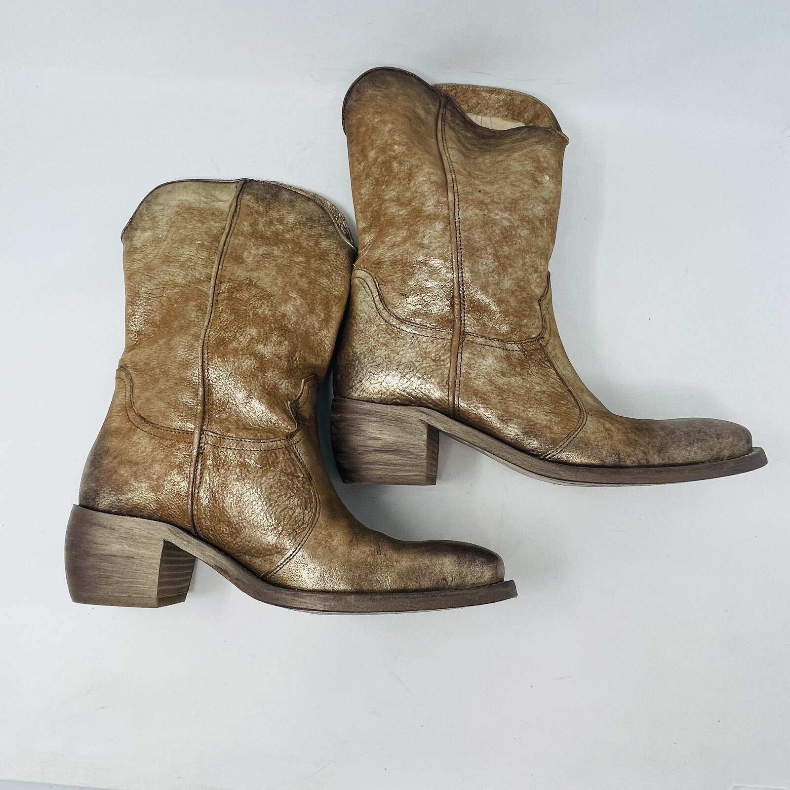 Arnold Churgin Women Boots 40 Gold Leather Metallic Handmade Canada Western RARE