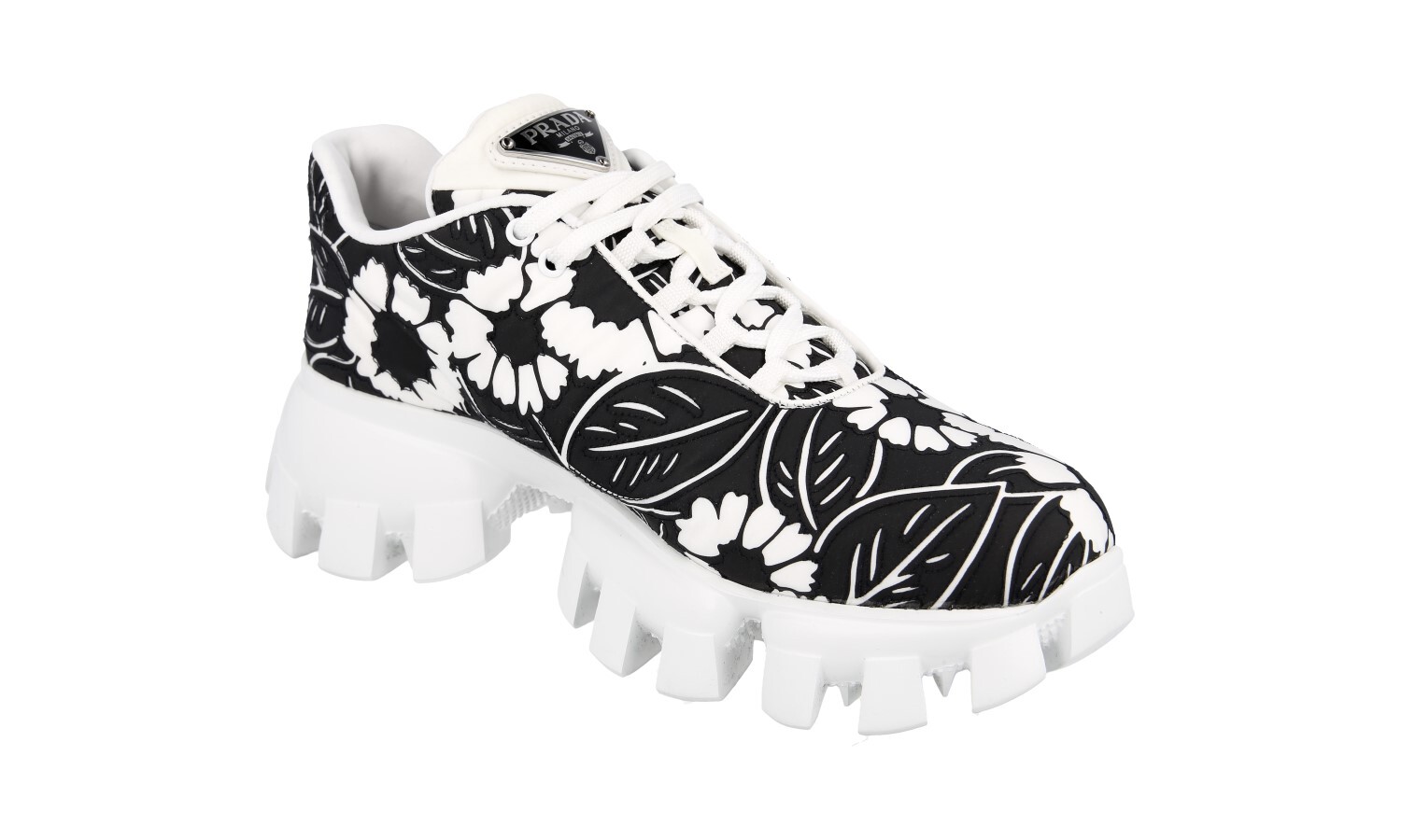 PRADA Flower Cloudburst Thunder Sneakers – 1E863M Black White – US 6.5 EU 36,5