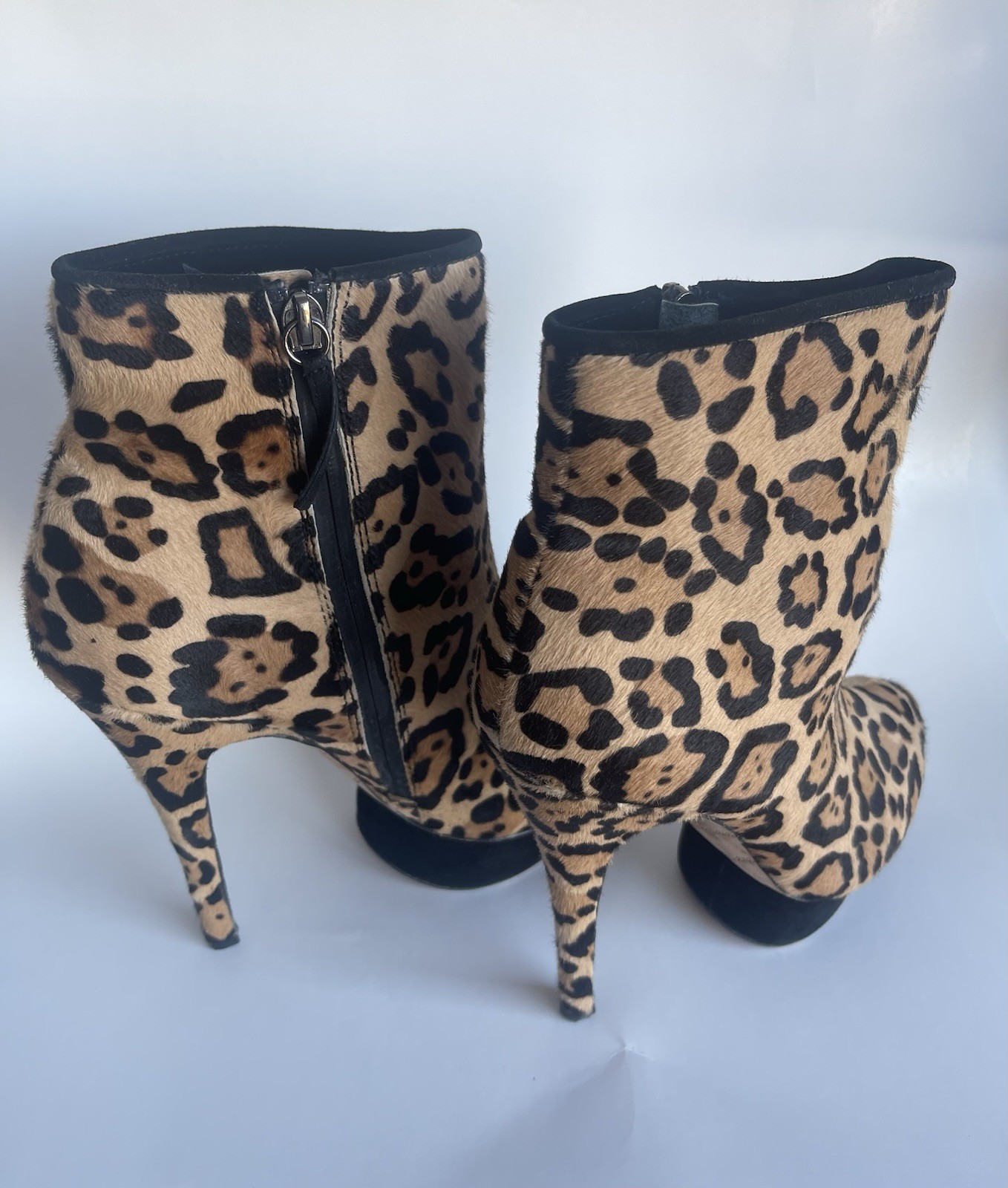 Women’s Leopard Animal Print Ankle Booties Platform Stiletto Side Zip Beige