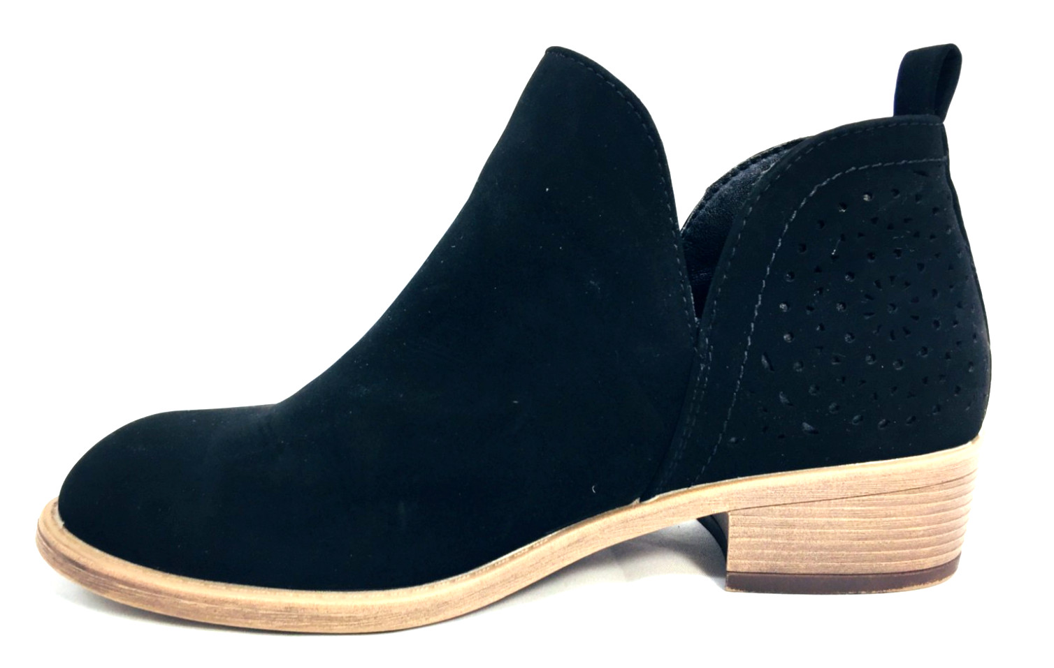 VEPOSE Black Women’s Cut-Out Slip On Ankle Booties Faux Suede Leather Size 8.5W