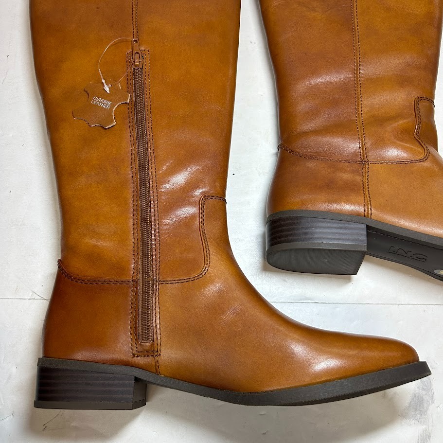 INC Womens 9.5 M WC Cognac Brown Fawne Zip Up Knee High Riding Boots NIB OZ1