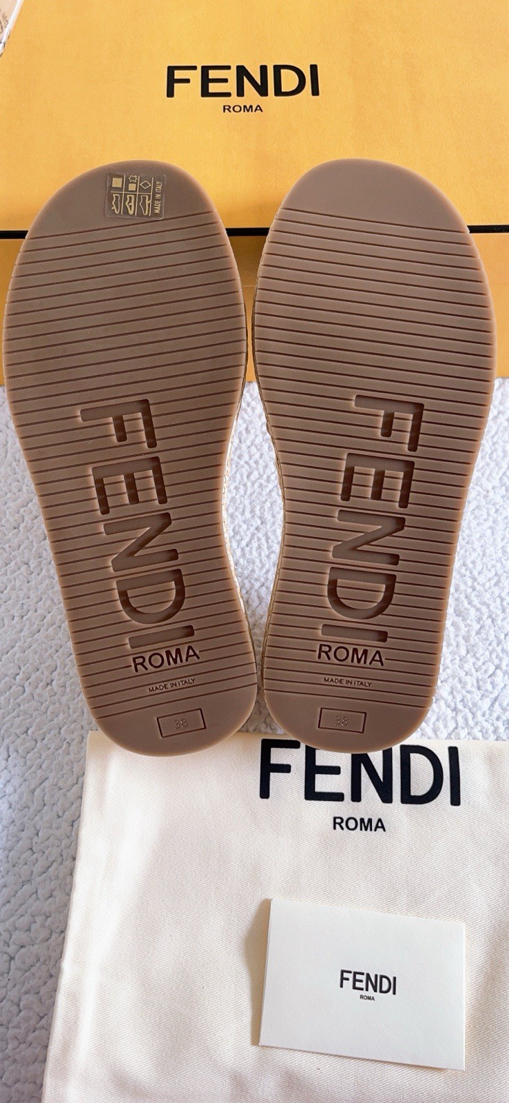 Fendi Sunshine Raffia Platform Slide Sandals in Beige Size 38/US 8