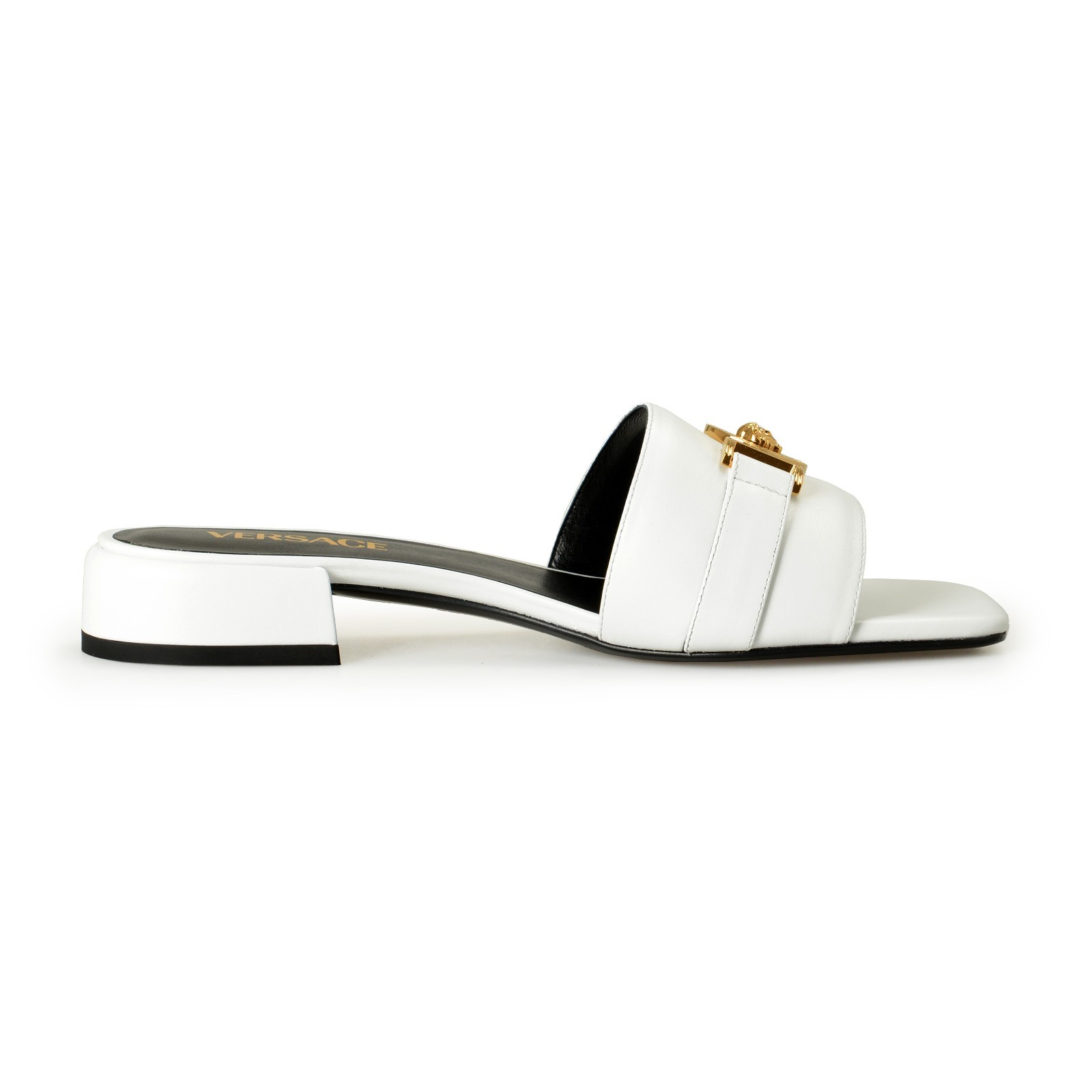 Versace Women’s White Leather Gold Color Medusa Sandals Mules Shoes US 6 IT 36