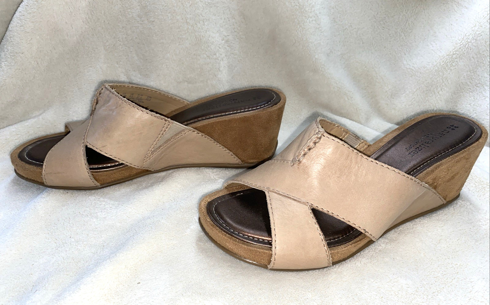Naturalizer Tan Leather Sandal N5Comfort Slide Wedge Pengo Lined Sz 6.5M #yeb