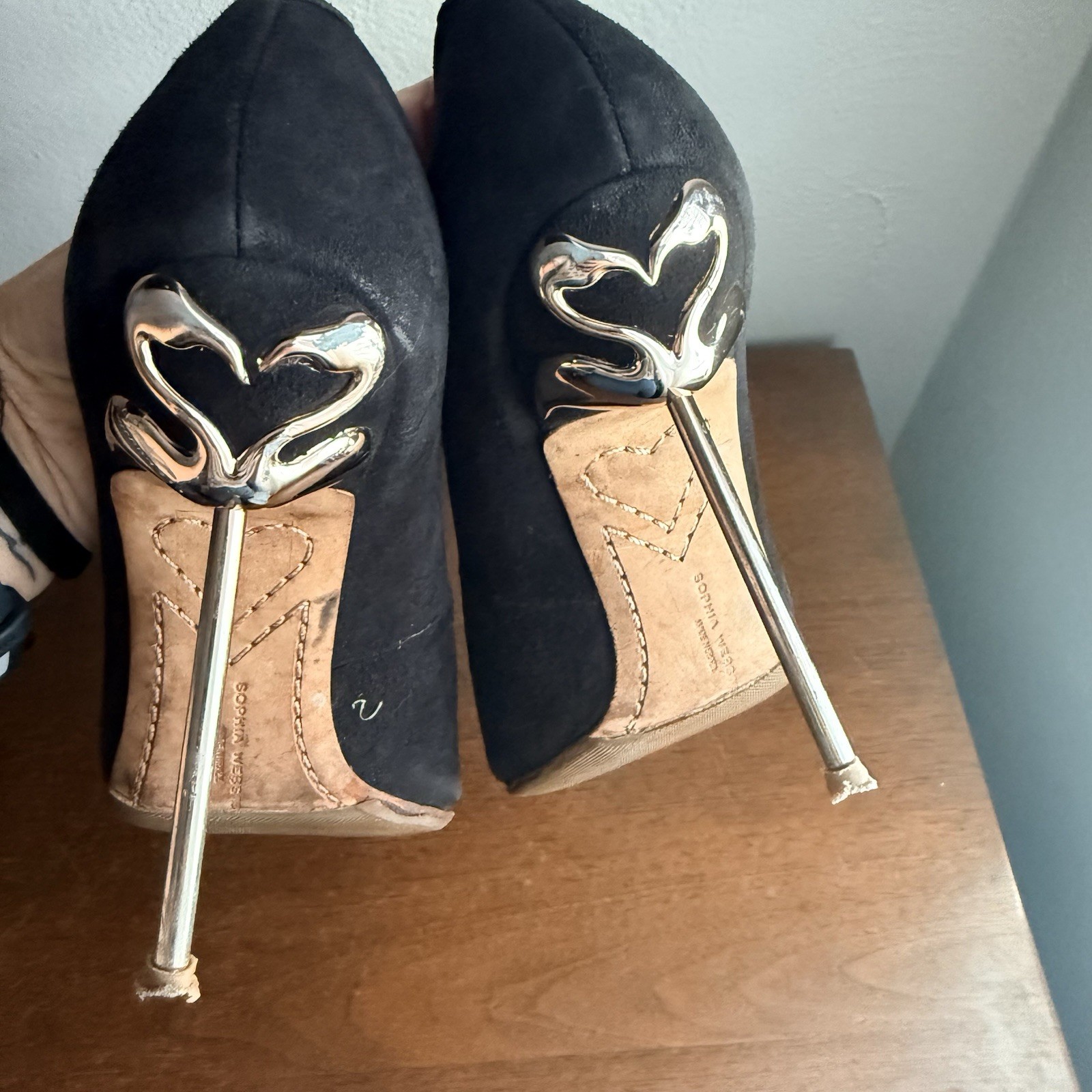 Sophia Webster Coco Flamingo Suede Pumps Sz 7 Black Copper SEE PHOTOS