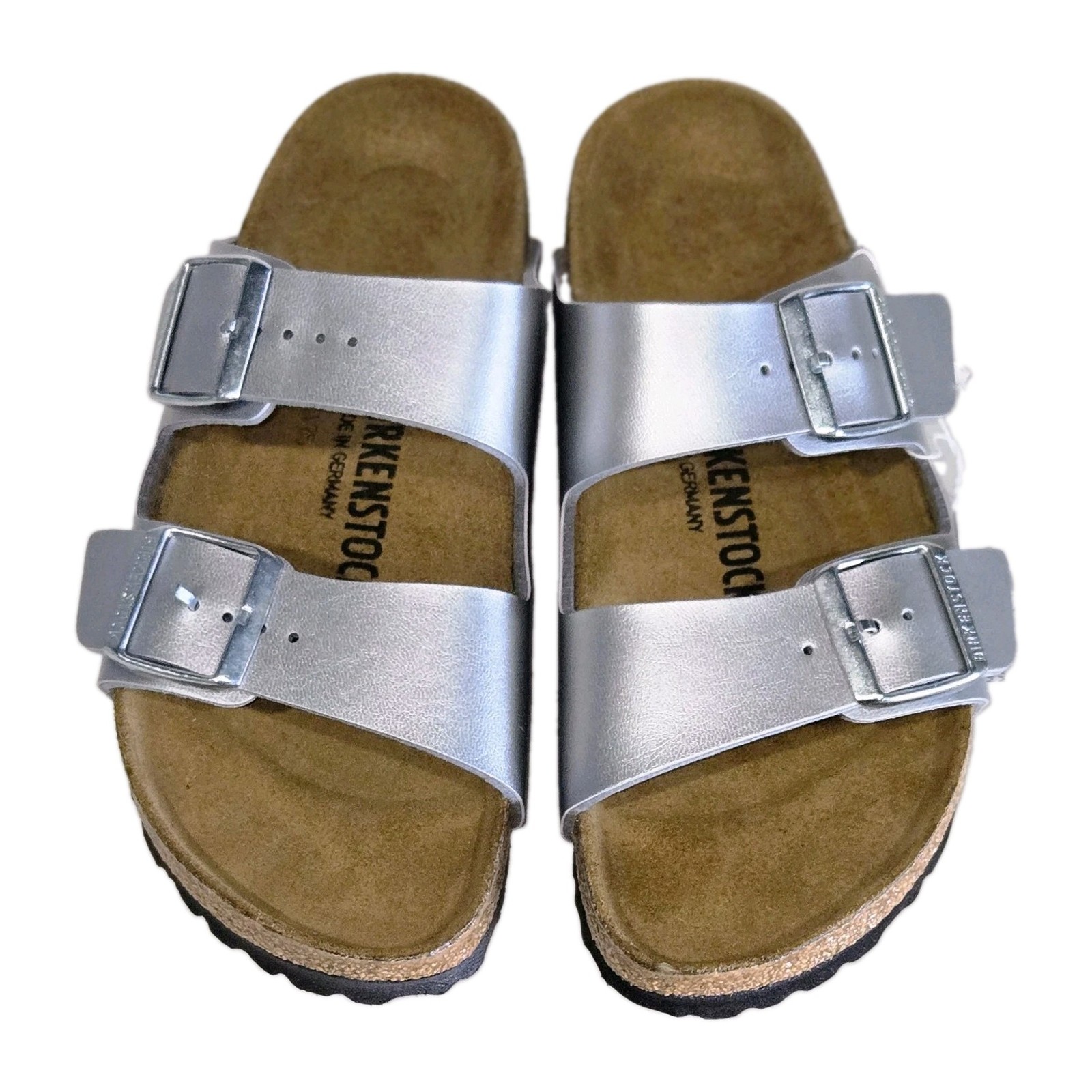 BIRKENSTOCK ARIZONA SLIDE SANDAL METALLIC SILVER Women’s 38 7-7.5 $118 NEW!