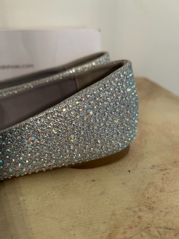 Womens Flat Shoes Ballerina Ballet Flats Round Toe Size 8 Silver Glitter