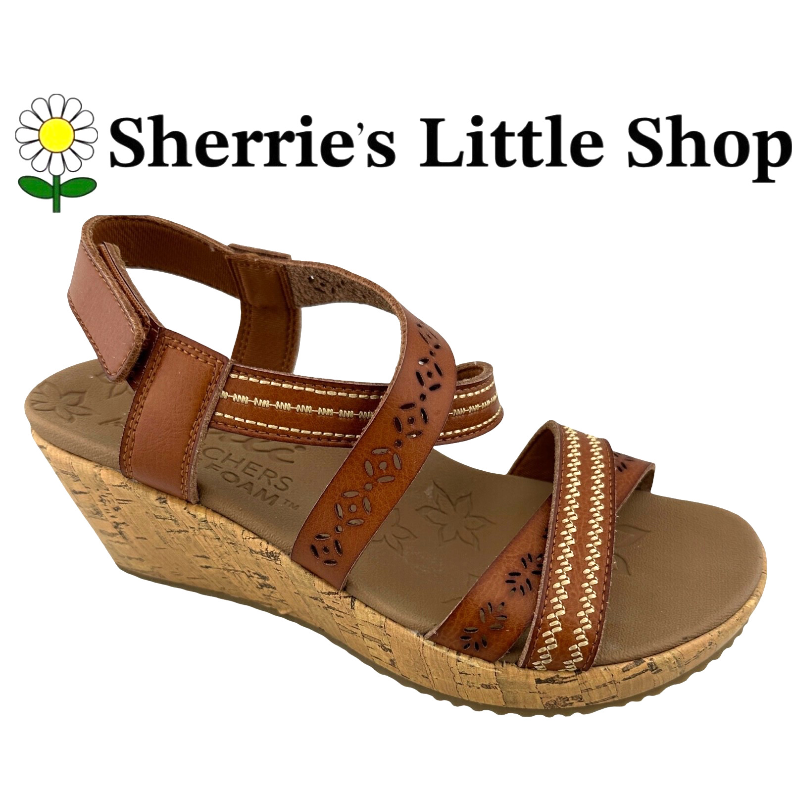 New Cali Skechers Brown Beverlee Delicate Glow Vegan Wedge Sandals Shoes size 6