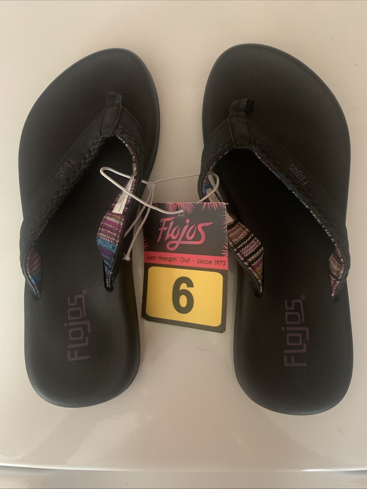 NEW Flojos Ladies Flip Flops Sandals BLACK SIZE 6 Memory Foam