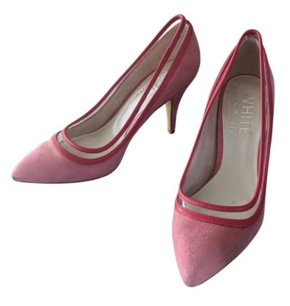 Ron White Pink Red Pointed Toe Stiletto Pumps Transparent Accent Slip On 7.5