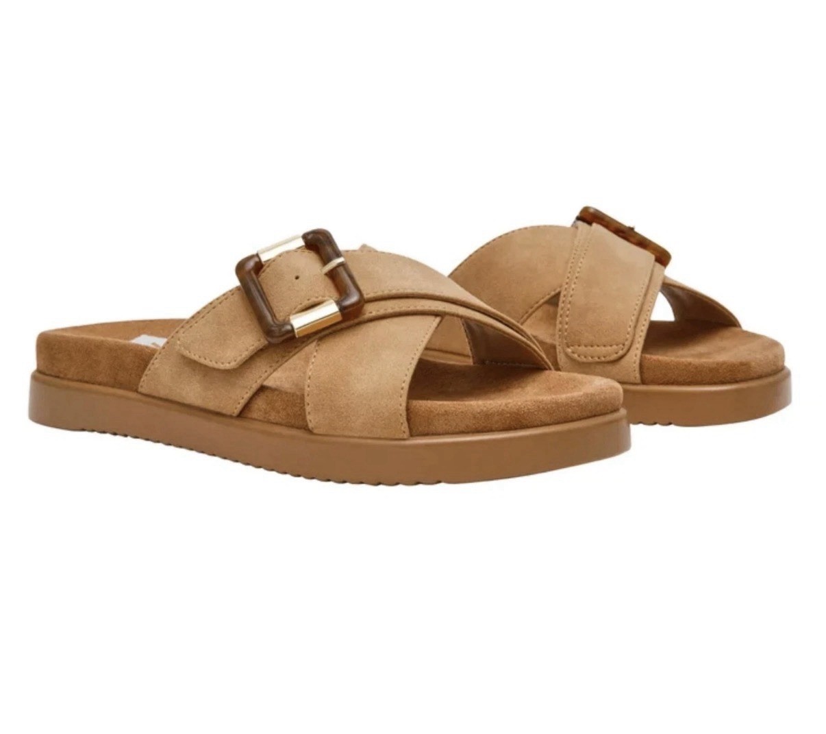 dv by Dolce Vita “Sweet Slide Sandals” Adjustable Buckle Faux Leather Tan Size 7