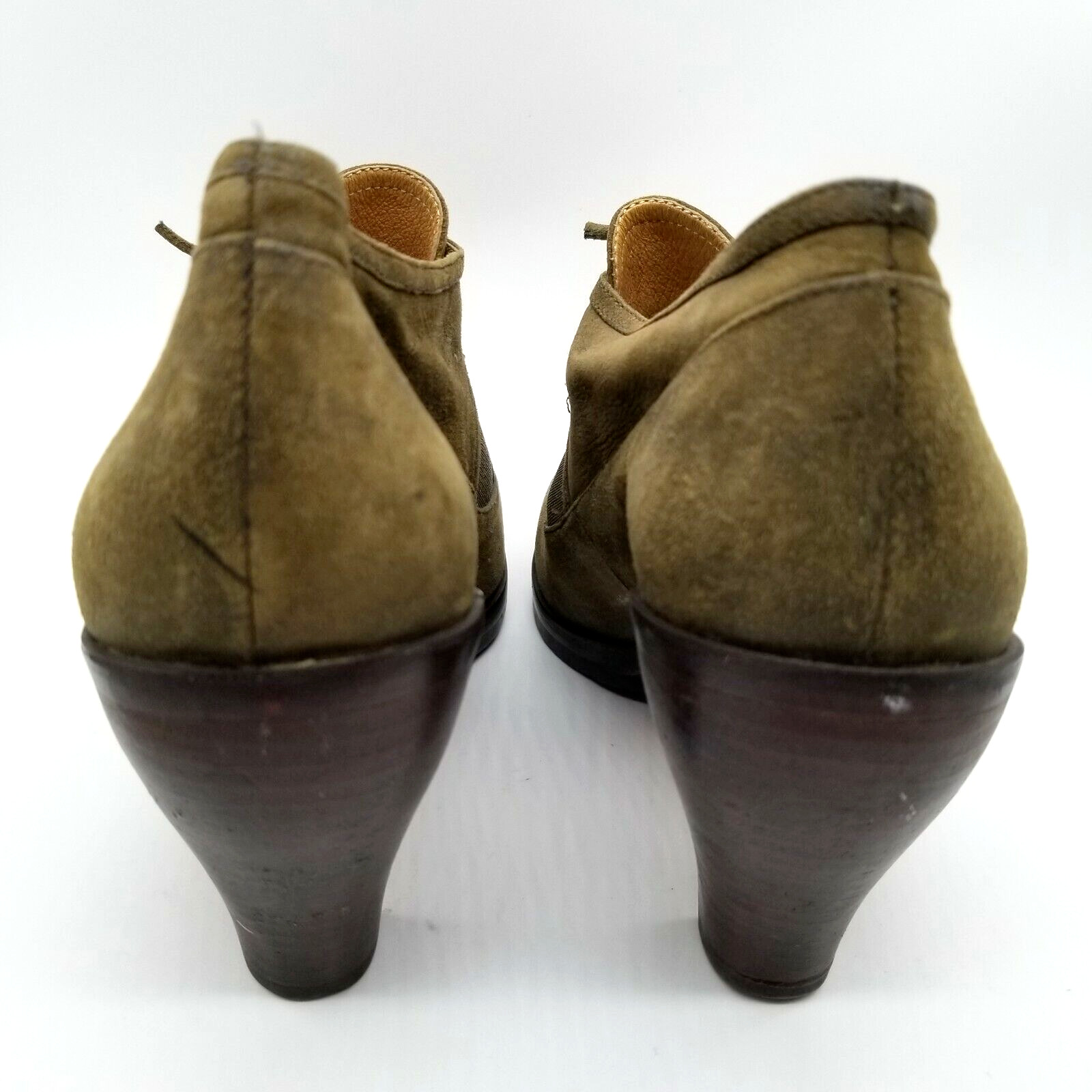 Farylrobin Womens Olive Leather Lace Up Heel Ankle Booties Sz 8