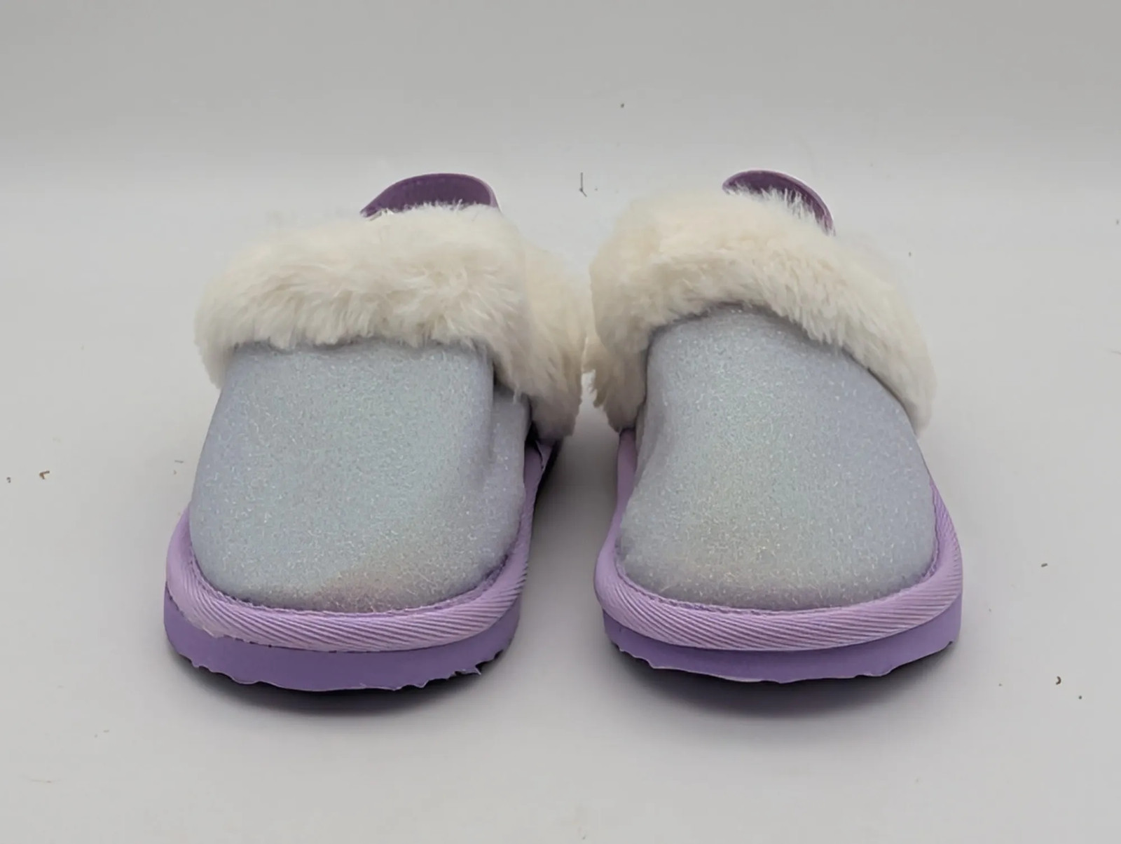 Magellan Outdoors Toddlers Sparkle Plush Slide Slippers Purple White Faux Fur