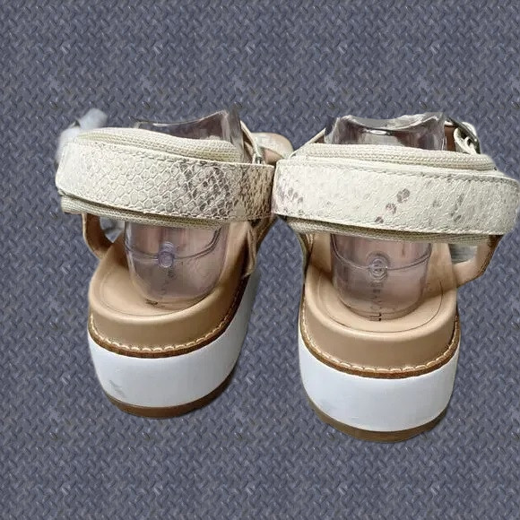 Lucky Brand Idenia Leather Snake Embossed Flatform Sandals Stucco Lomo Size 9.5M