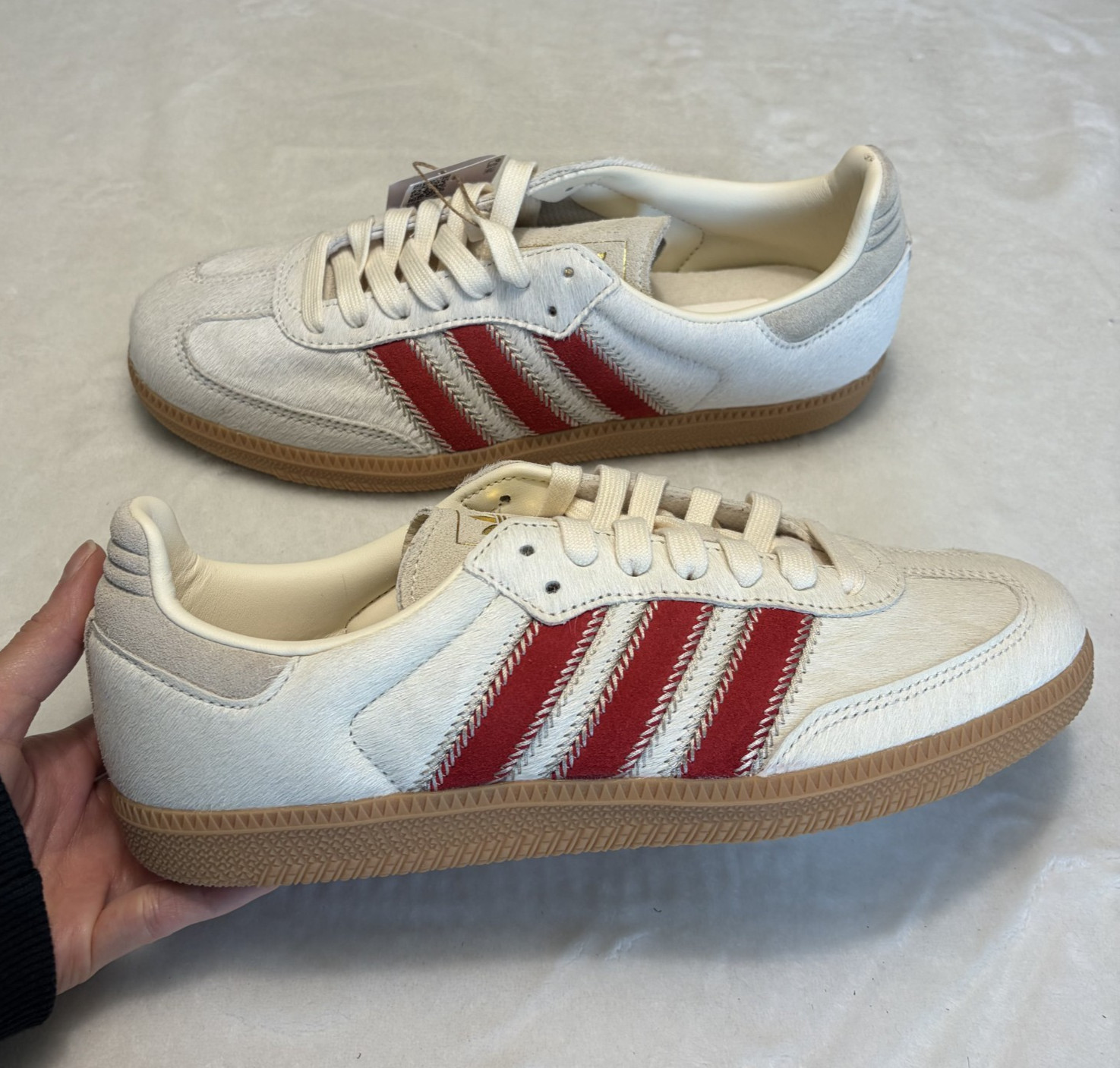 Adidas Samba OG Pony hair Beige/Cream White/Better Scarlet JS3935 – Womens 10.5