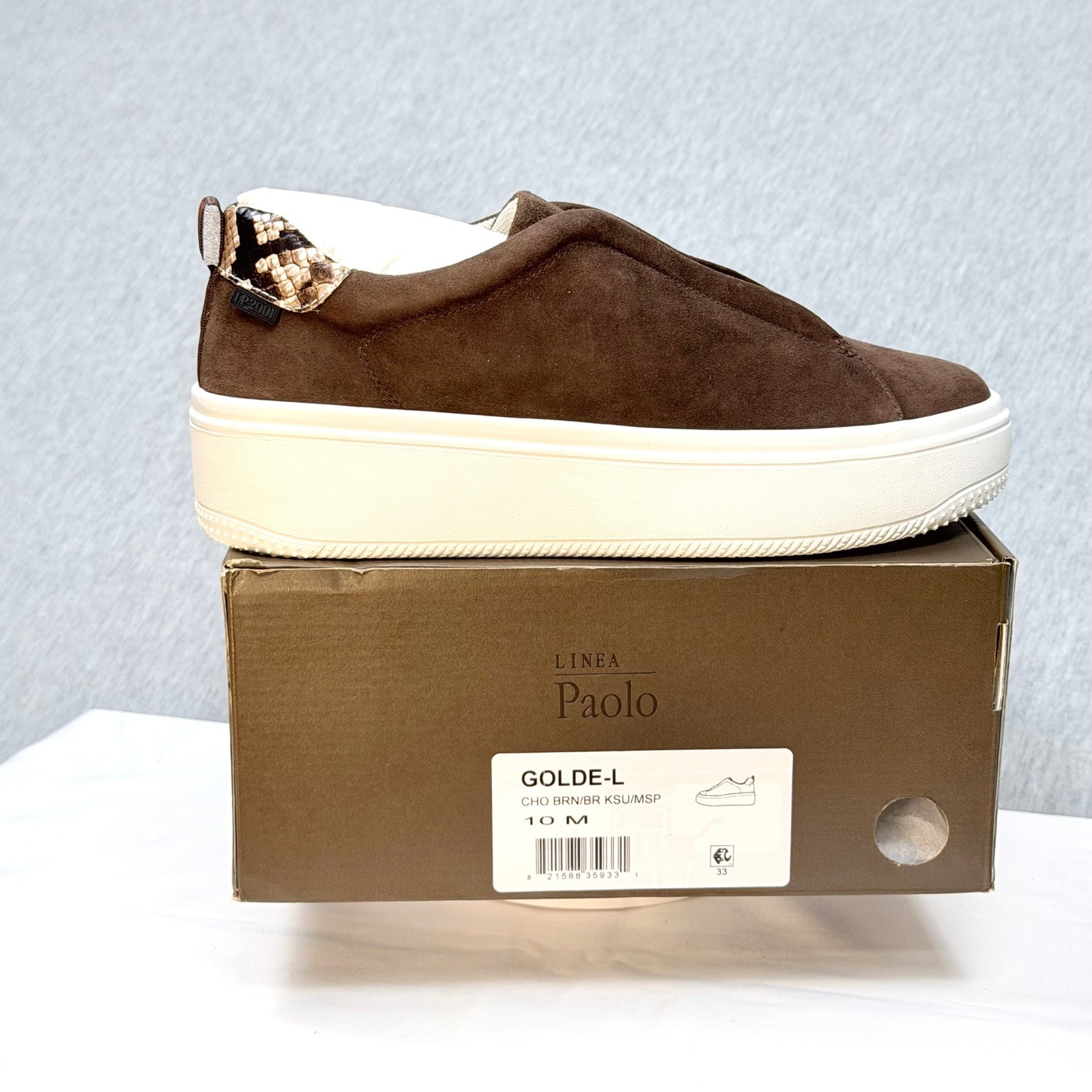 Linea Paolo Golde-L Brown Suede Platform Sneakers Snakeskin Heel 10M GOLDE-L