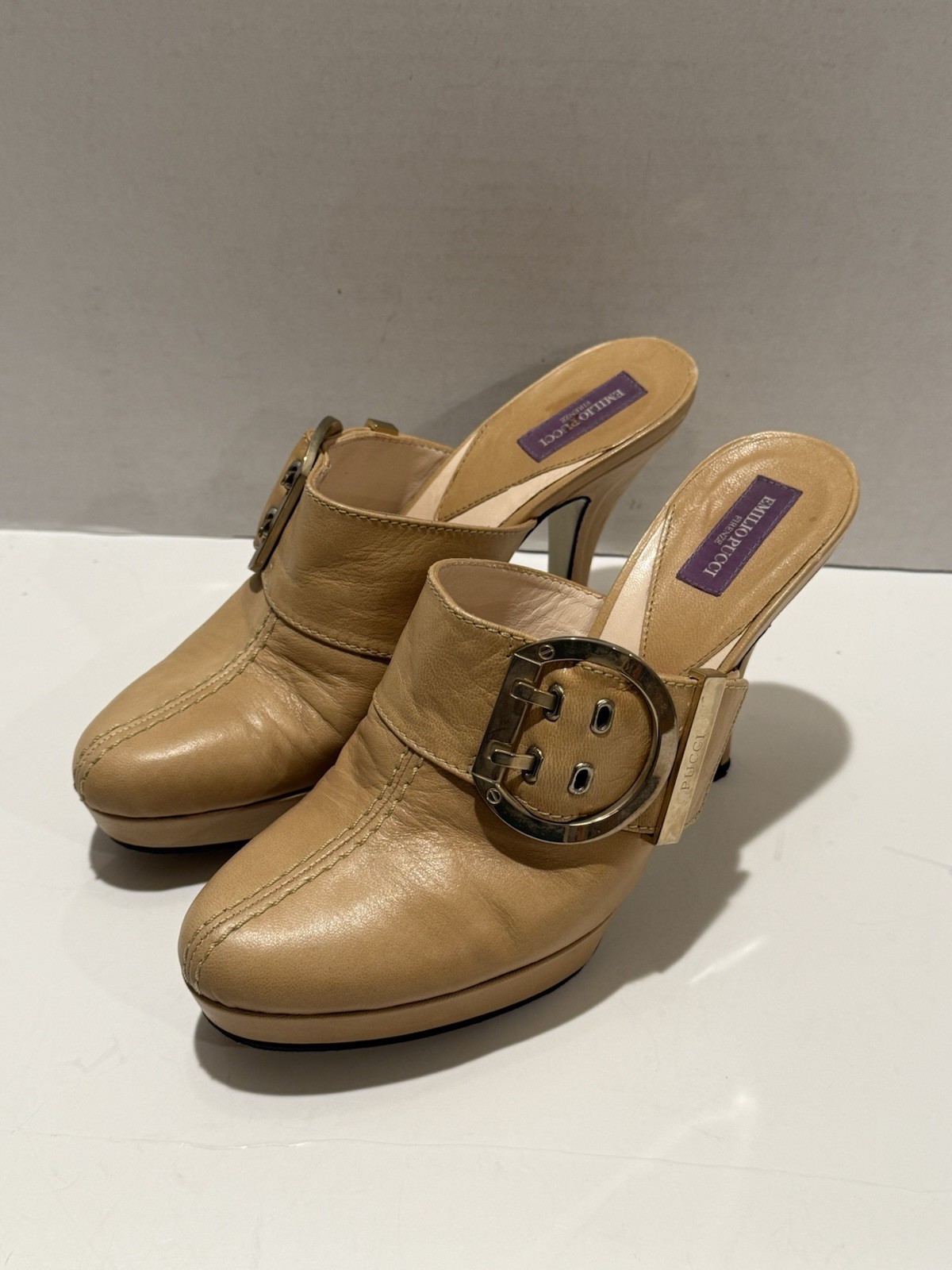Emilio Pucci Leather Platform Pump Heel Mule Made Italy Women’s Size IT 36 US 6