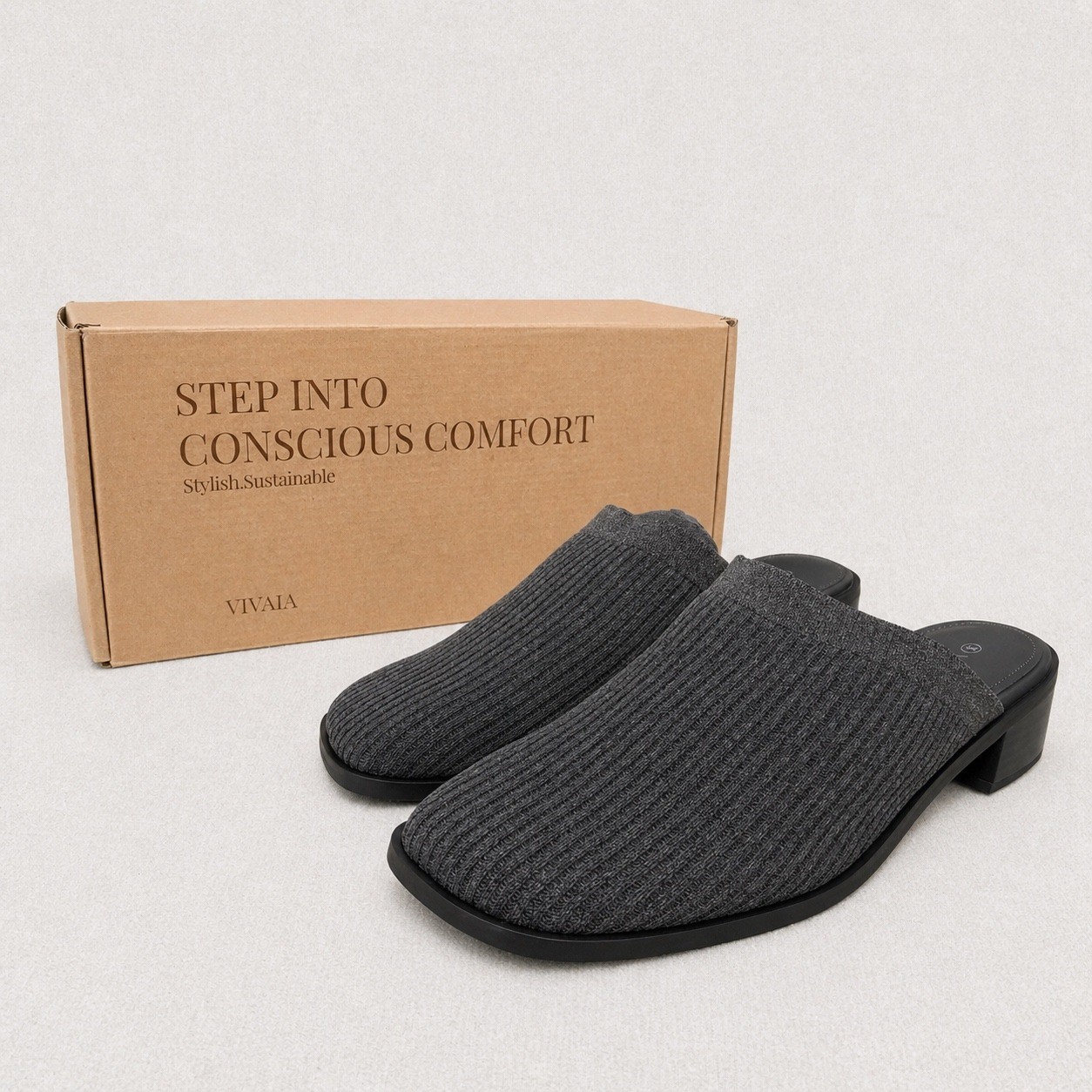 VIVAIA Knit Mule Heels Gray | EU 42 / US 10.5 Slip-On