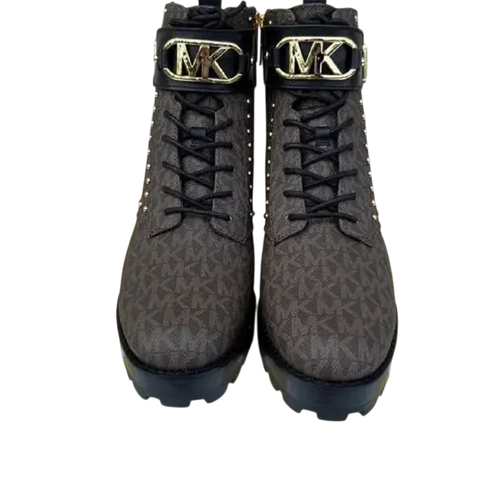 Michael Kors Kincaid Logo Studded Combat Boot Brown/Black 6/6.5/7/7.5/8/8.5/9