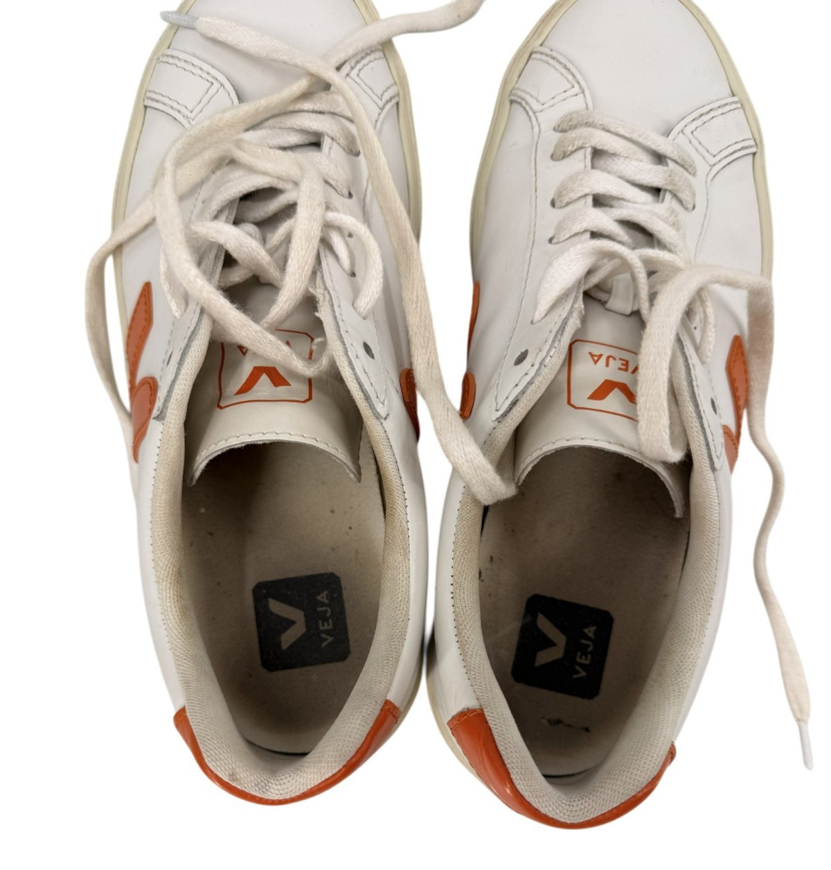 Veja Esplar Women Size 7 EU 38 White Fury Orange Leather Logo Sneakers Shoes