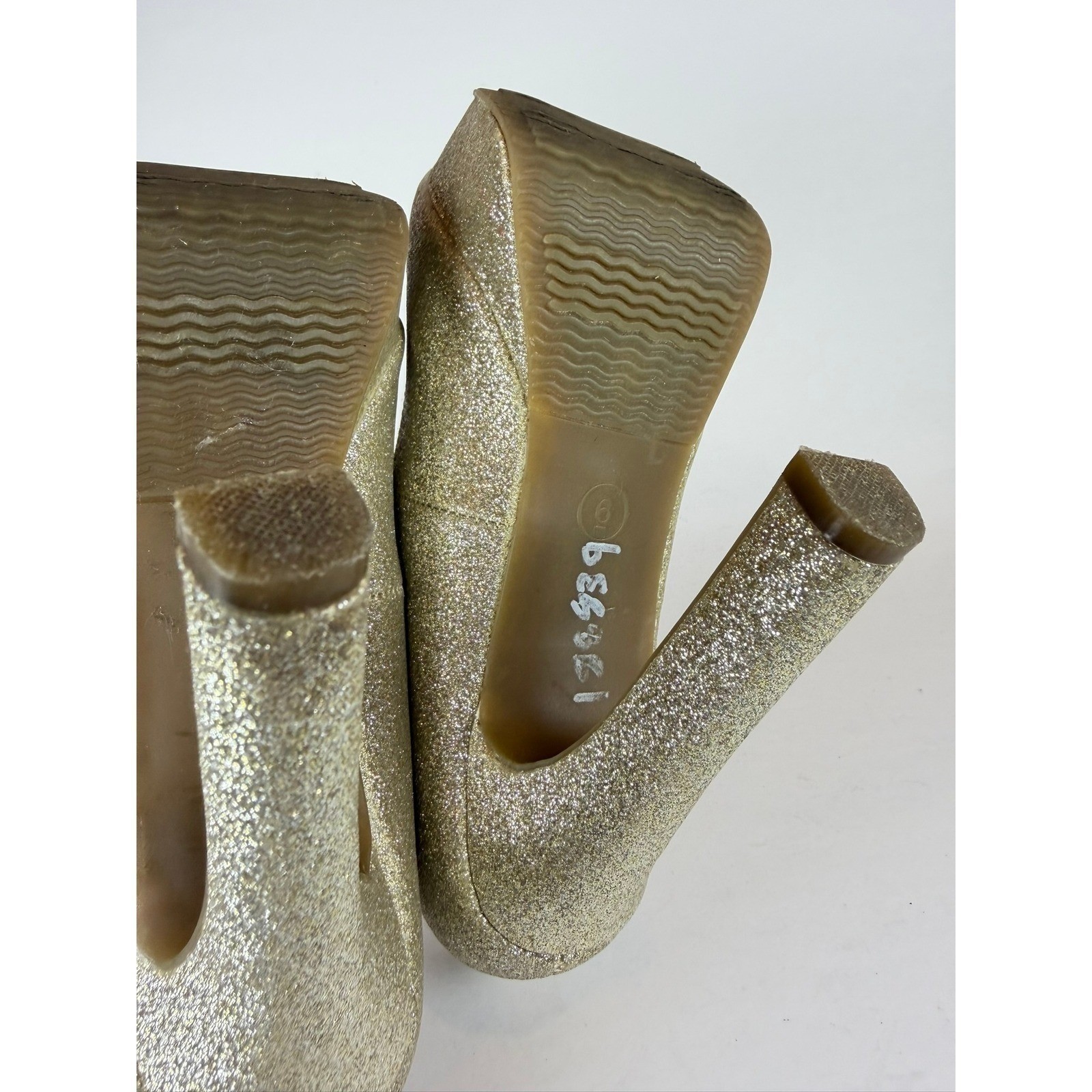 Mossimo Gold Glitter Platform Heels Women Chunky Block Heel Sparkle Size 6