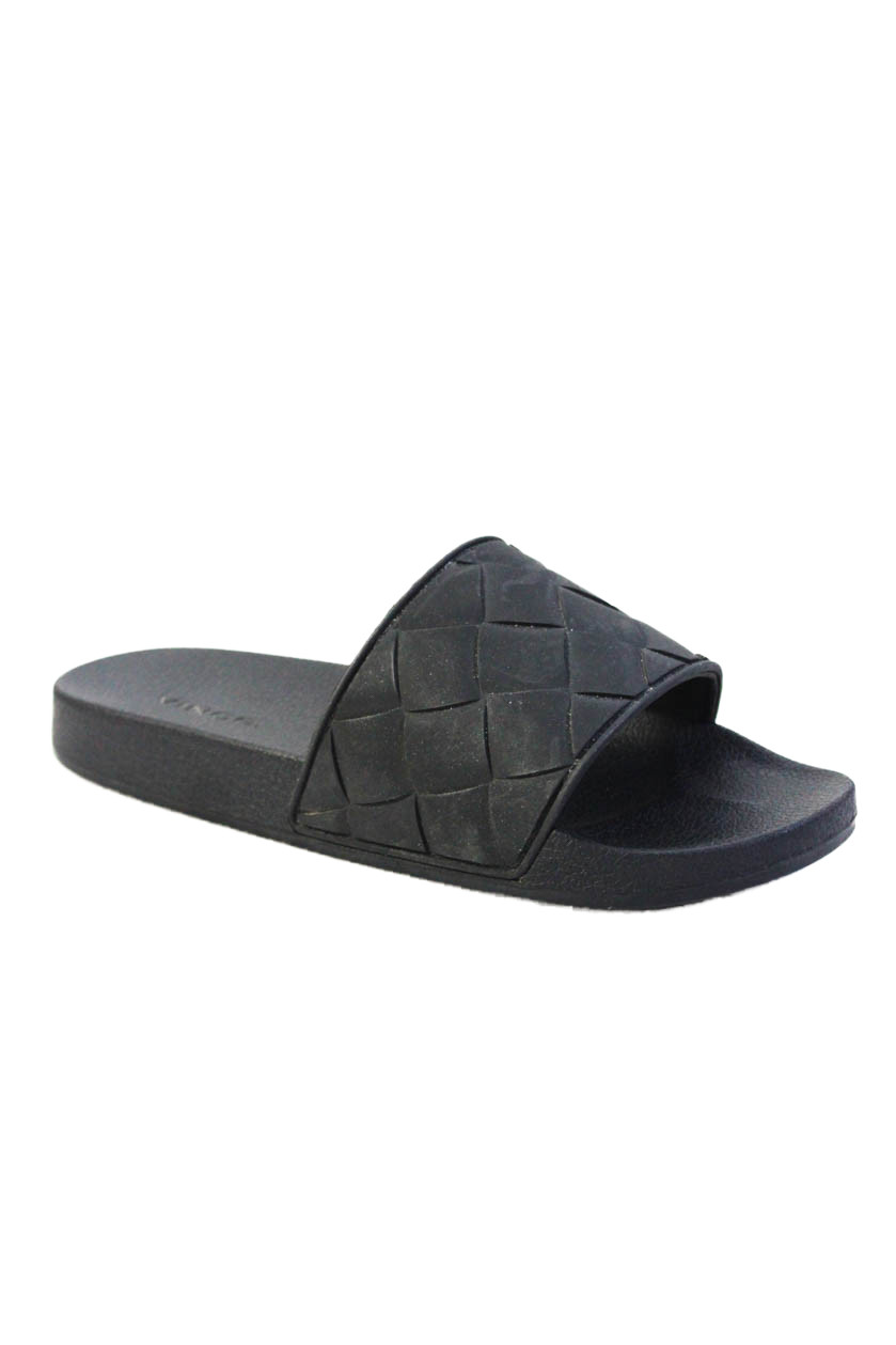 Vince Unisex Adults Textured One Strap Slide On Sandals Black Size W8 M6