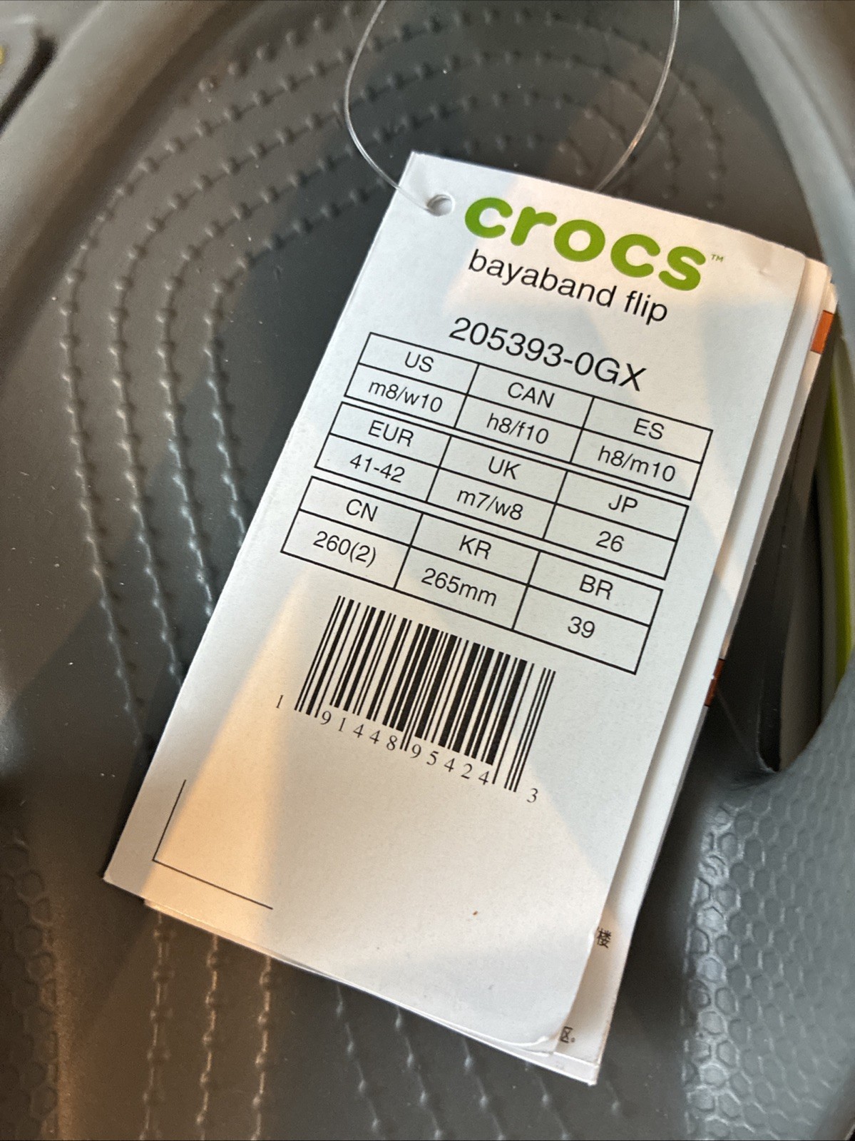 NWT Gray Crocs Bayaband Flips Men’s 8, Women’s 10