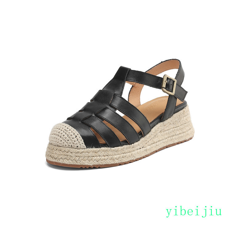 Women’s Roman Platform Weave Woven Sole Sandal Leather Shoes Low Wedge Heel 2026